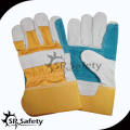 SRSAFETY natural cow split leather stripped cotton back reinforced leather glove,leather working safety gloves